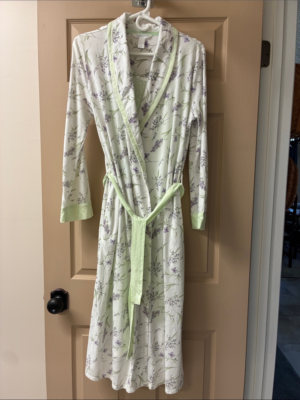 Adonna Light Green and Lavender Floral Wrap Robe with Belt